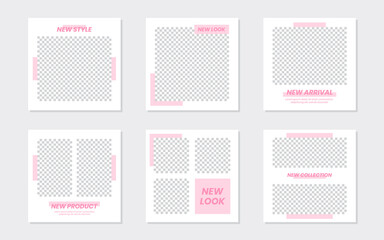 Slides Editable Minimalist Pink Social Media Feeds Template. For personal & business. Simple, elegant & modern. Promotional web banner. Vector Illustration
