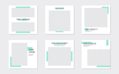 Slides Editable Minimal Green Social Media Feeds Template. For personal & business. Simple, elegant & modern. Promotional web banner. Vector Illustration
