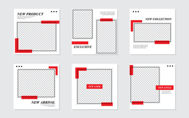 Slides Editable Minimalist Red Social Media Feeds Template. For personal & business. Simple, elegant & modern. Promotional web banner. Vector Illustration
