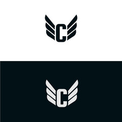 Letter C logo template with black and white backgrounds. Wings design element vector illustration.