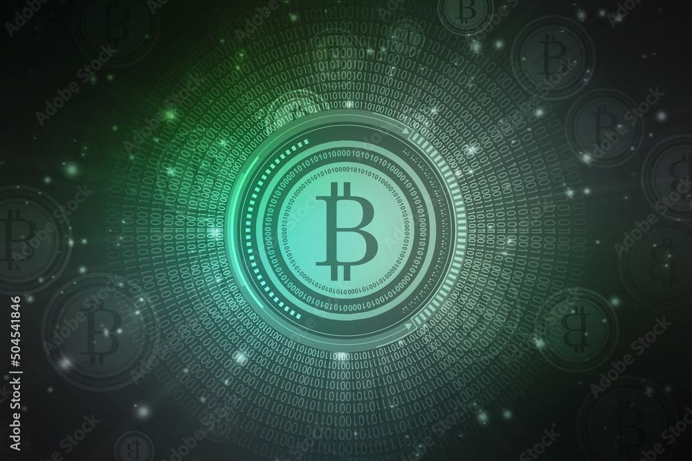 Poster global abstract bitcoin crypto currency blockchain technology world map background illustration