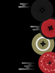 Obraz premium 和傘の背景 縦位置 ブラック