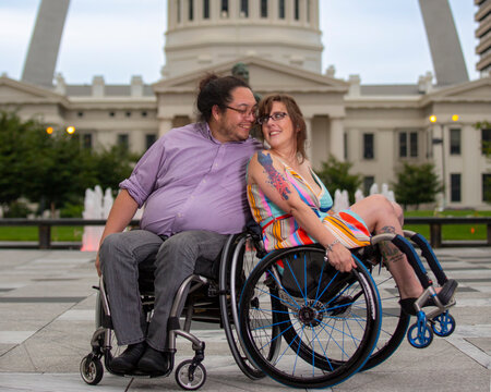 Wheelchair couple at Saint Louis Arch