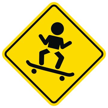 Baby on board, black silhouette of baby with skateboard, yellow vector sign, eps.