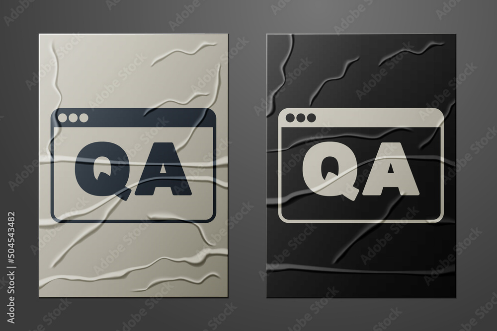 Poster white speech bubbles with question and answer icon isolated on crumpled paper background. q and a sy