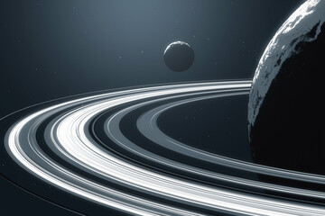 Moon in space near ringed planet