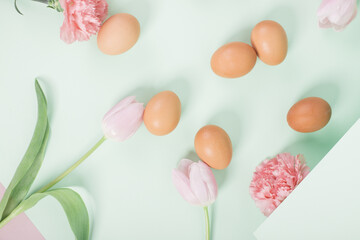 Easter eggs on a pastel background