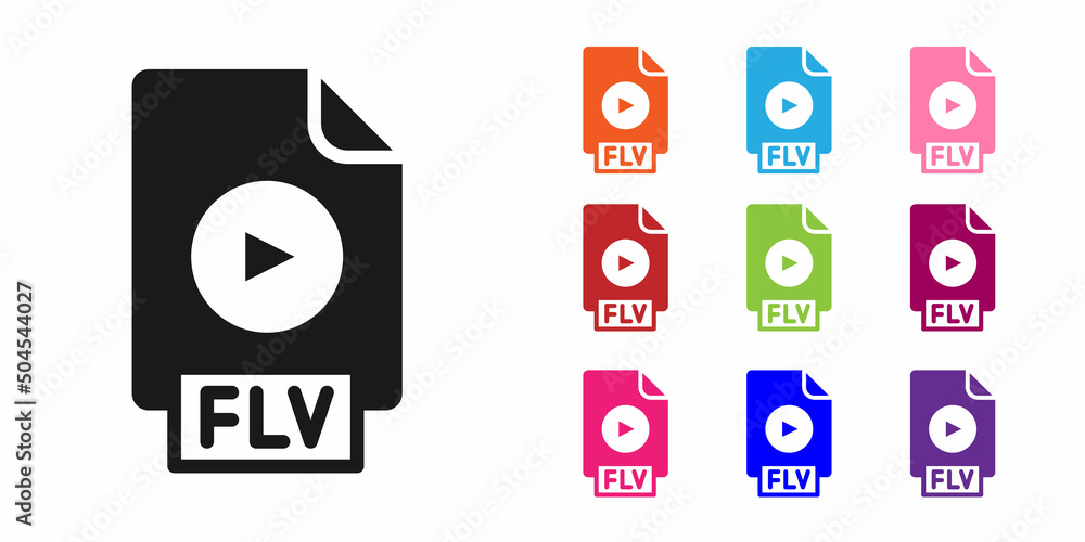 Poster black flv file document video file format. download flv button icon isolated on white background. fl