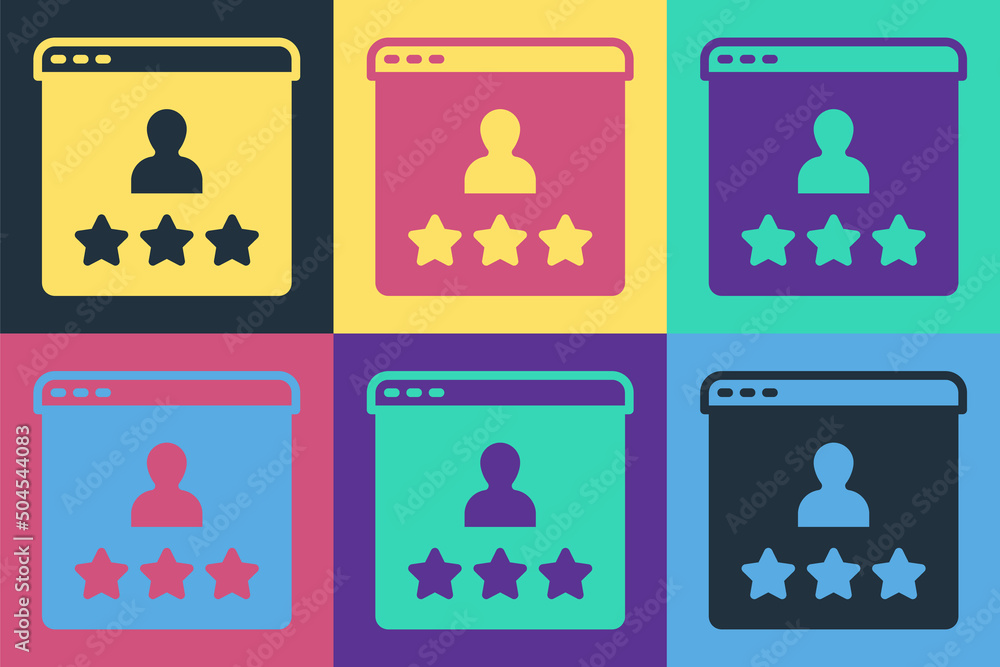 Poster pop art consumer or customer product rating icon isolated on color background. vector