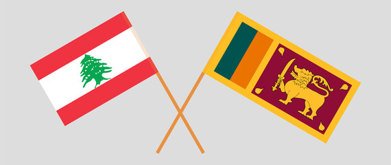 Crossed flags of the Lebanon and Sri Lanka. Official colors. Correct proportion