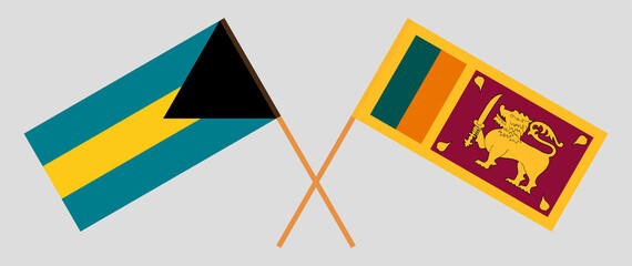 Crossed flags of the Bahamas and Sri Lanka. Official colors. Correct proportion