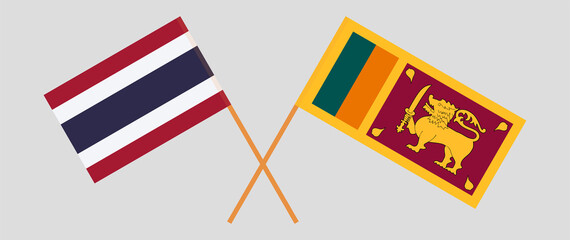 Crossed flags of Thailand and Sri Lanka. Official colors. Correct proportion