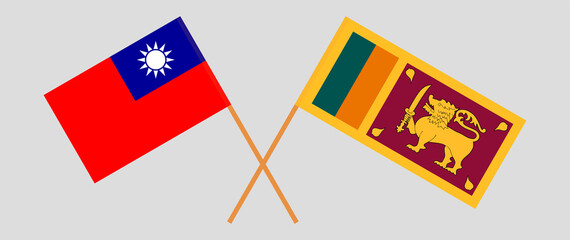Crossed flags of Taiwan and Sri Lanka. Official colors. Correct proportion