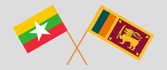 Crossed flags of Myanmar and Sri Lanka. Official colors. Correct proportion