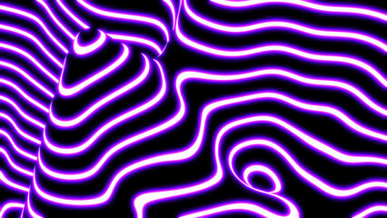 Abstract neon glowing background, 3D purple fantasy lines on black striped modern technology and science design, 3D render illustration. - obrazy, fototapety, plakaty
