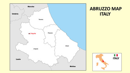 Abruzzo Map. Political map of Abruzzo with boundaries in white color.