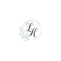 Initial letter LH handwriting with floral frame template
