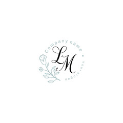 Initial letter LM handwriting with floral frame template