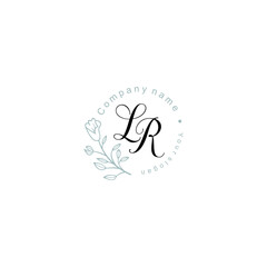 Initial letter LR handwriting with floral frame template