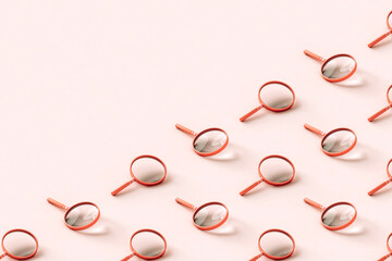 pink magnifying glasses with copy space. 3d render