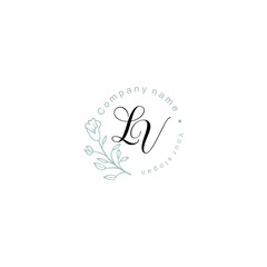 Initial letter LV handwriting with floral frame template