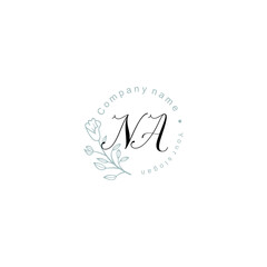 Initial letter NA handwriting with floral frame template