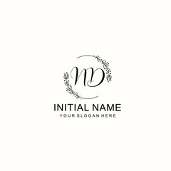 Initial letter ND handwriting with floral frame template