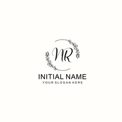 Initial letter NR handwriting with floral frame template