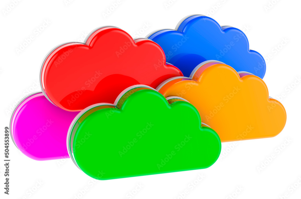 Poster colored clouds storage service, 3d rendering