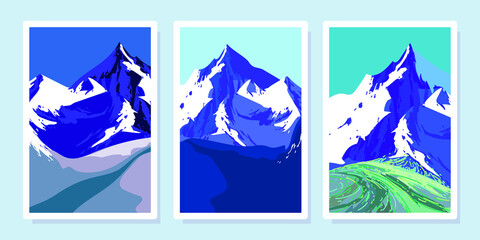 Set of nature top of mountain,hill,  landscape view background vector illustration.