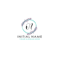 Initial letter OI handwriting with floral frame template