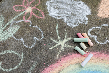 Fun Doodles on Sidewalk with Colorful Chalk