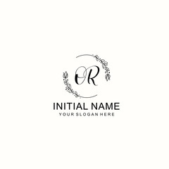 Initial letter OR handwriting with floral frame template