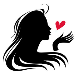 投げキスをする女性の横顔　シルエット