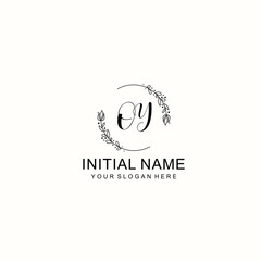 Initial letter OY handwriting with floral frame template