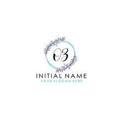 Initial letter OZ handwriting with floral frame template
