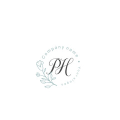 Initial letter PH handwriting with floral frame template