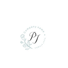 Initial letter PI handwriting with floral frame template