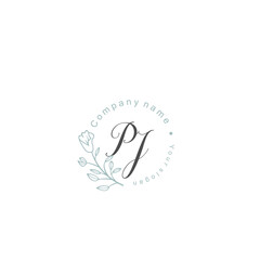 Initial letter PJ handwriting with floral frame template
