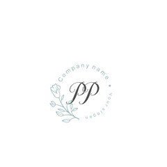 Initial letter PP handwriting with floral frame template
