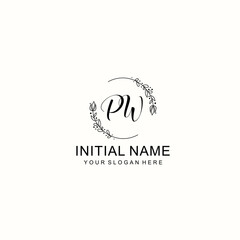 Initial letter PW handwriting with floral frame template