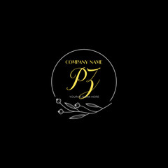 Initial letter PZ handwriting with floral frame template