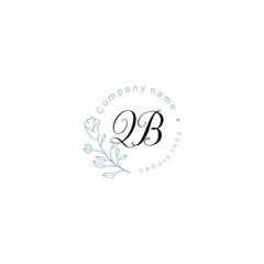 Initial letter QB handwriting with floral frame template