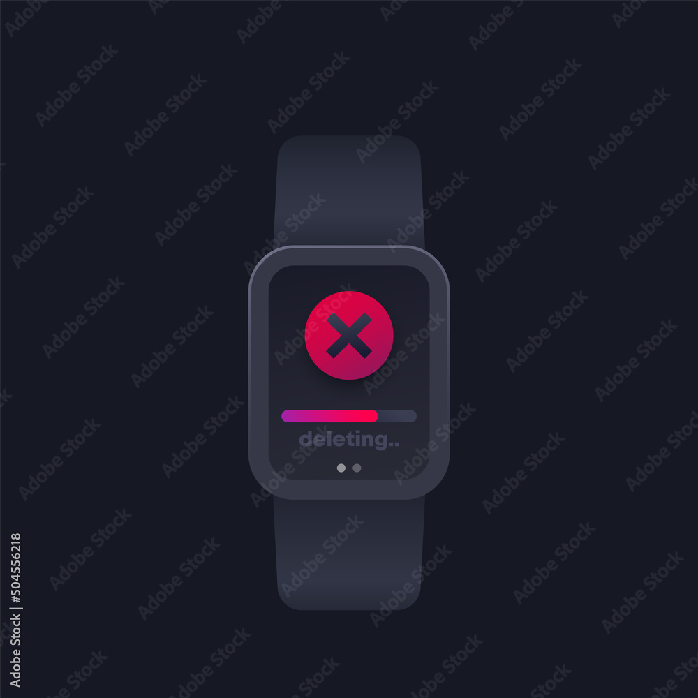 Poster deleting files, erasing data in smart watch, vector design