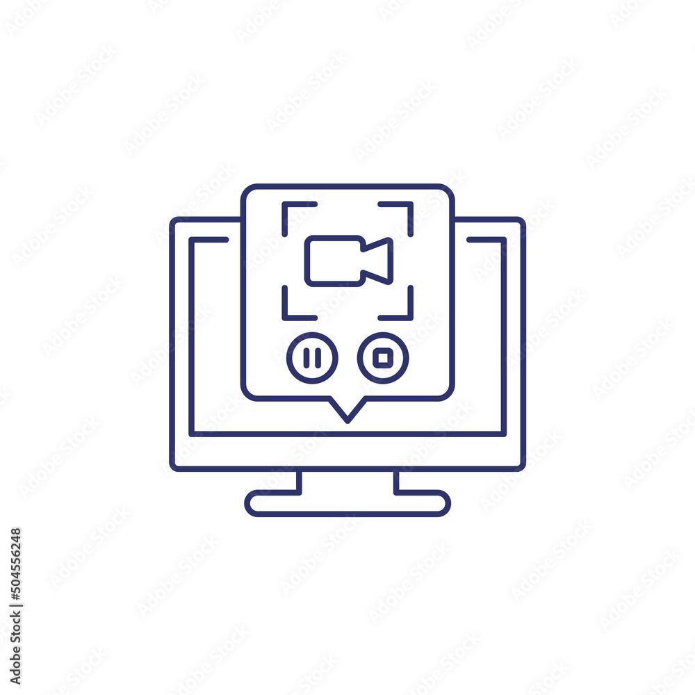 Poster screen recording in computer line icon