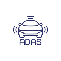 Advanced driver-assistance system icon, line vector