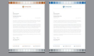 New minimal elegant professional abstract clean creative corporate unique company modern blue and orange color business style letterhead design template.