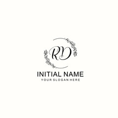 Initial letter RD handwriting with floral frame template