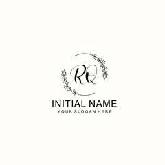 Initial letter RQ handwriting with floral frame template