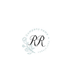 Initial letter RR handwriting with floral frame template